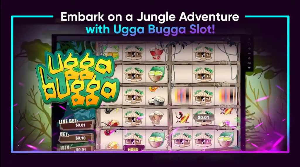 Ugga Bugga hold feature mechanics showing the two-spin process across 10 rows