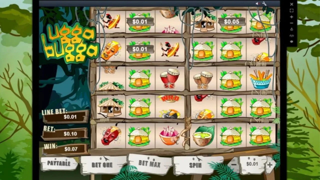 Ugga Bugga multiplier system overview showing the 10-row Multispin mechanic