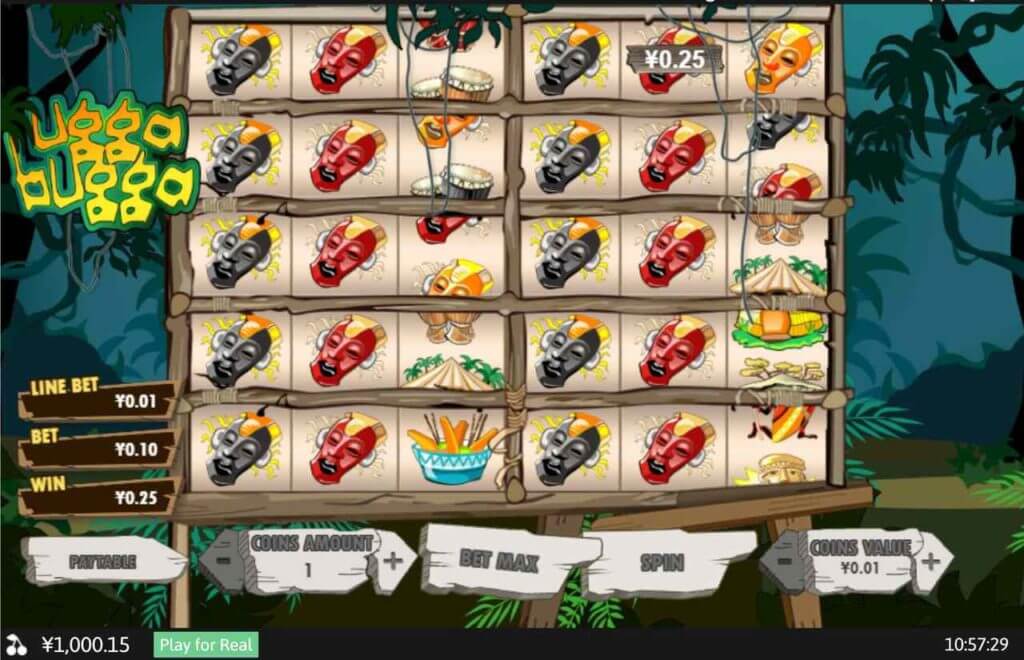 Ugga Bugga expert review showing gameplay on the 3x10 grid with Multispin feature active