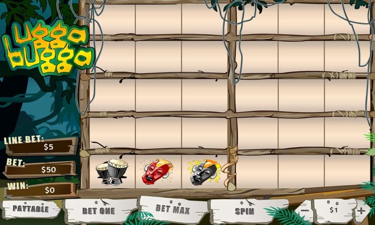 Ugga Bugga Golden Mask Wild symbol that substitutes for all symbols to form winning combinations